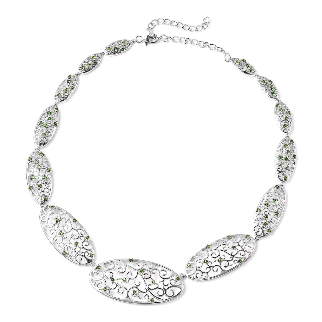LucyQ Victorian Era Collection - Chrome Diopside Necklace (Size 20) in Rhodium Overlay Sterling Silver