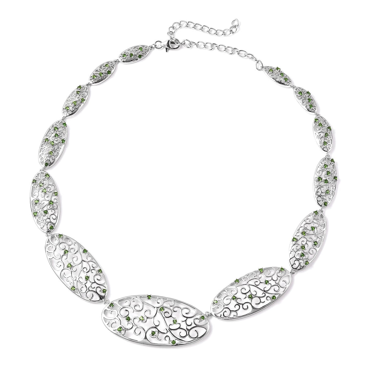 Lucy Q Victorian Era Collection - Chrome Diopside Necklace (Size 20) in Rhodium Overlay Sterling Silver 3700009 2