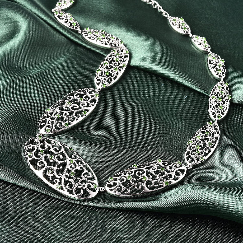LucyQ Victorian Era Collection - Chrome Diopside Necklace (Size 20) in Rhodium Overlay Sterling Silver