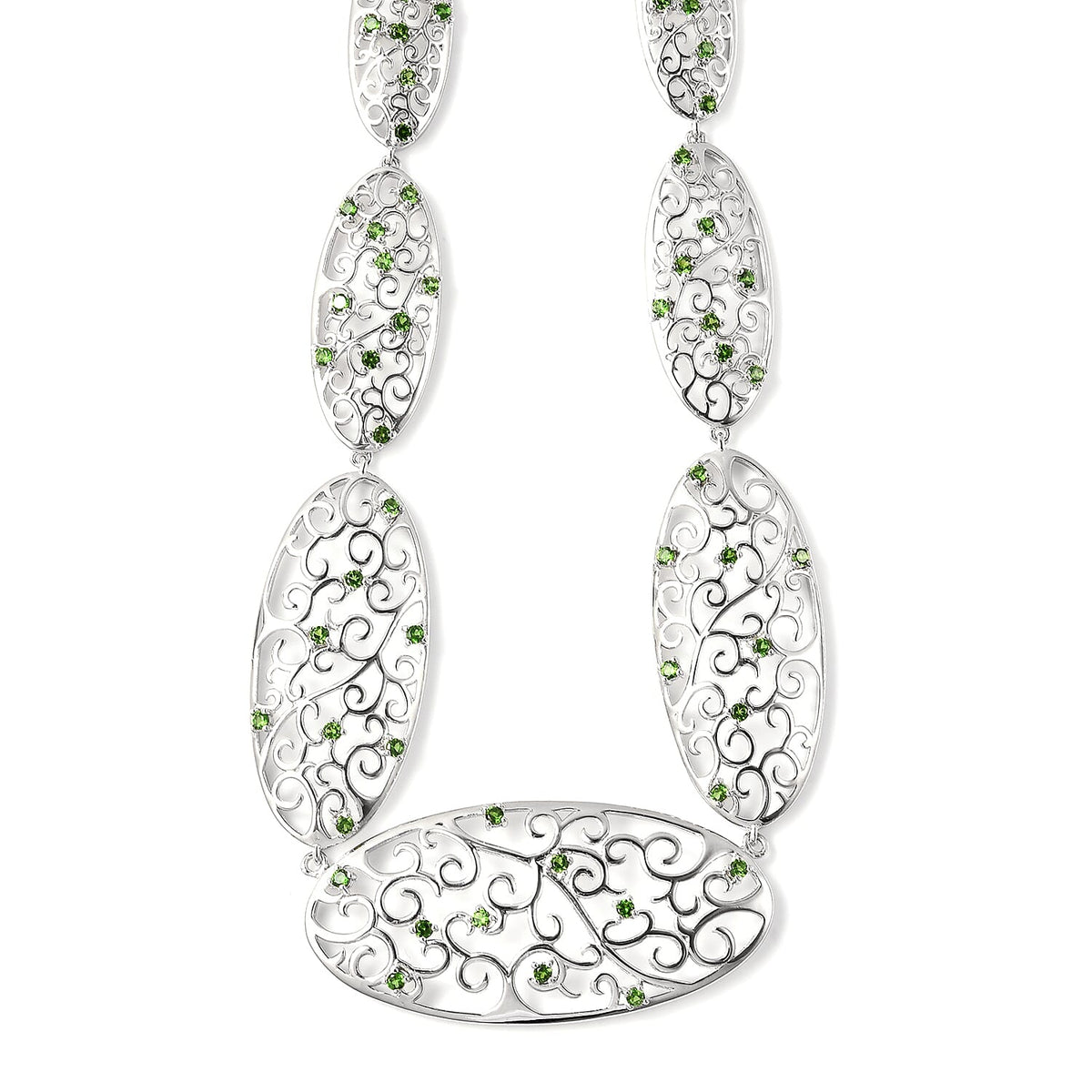 Lucy Q Victorian Era Collection - Chrome Diopside Necklace (Size 20) in Rhodium Overlay Sterling Silver 3700009 6