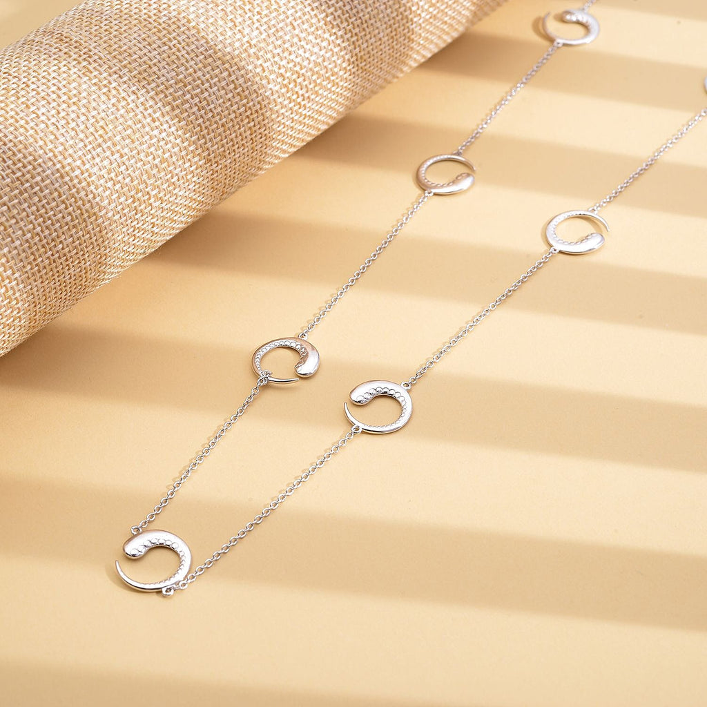 LucyQ Luna Station Necklace (Size - 24,26,28 Inch) in Sterling Silver