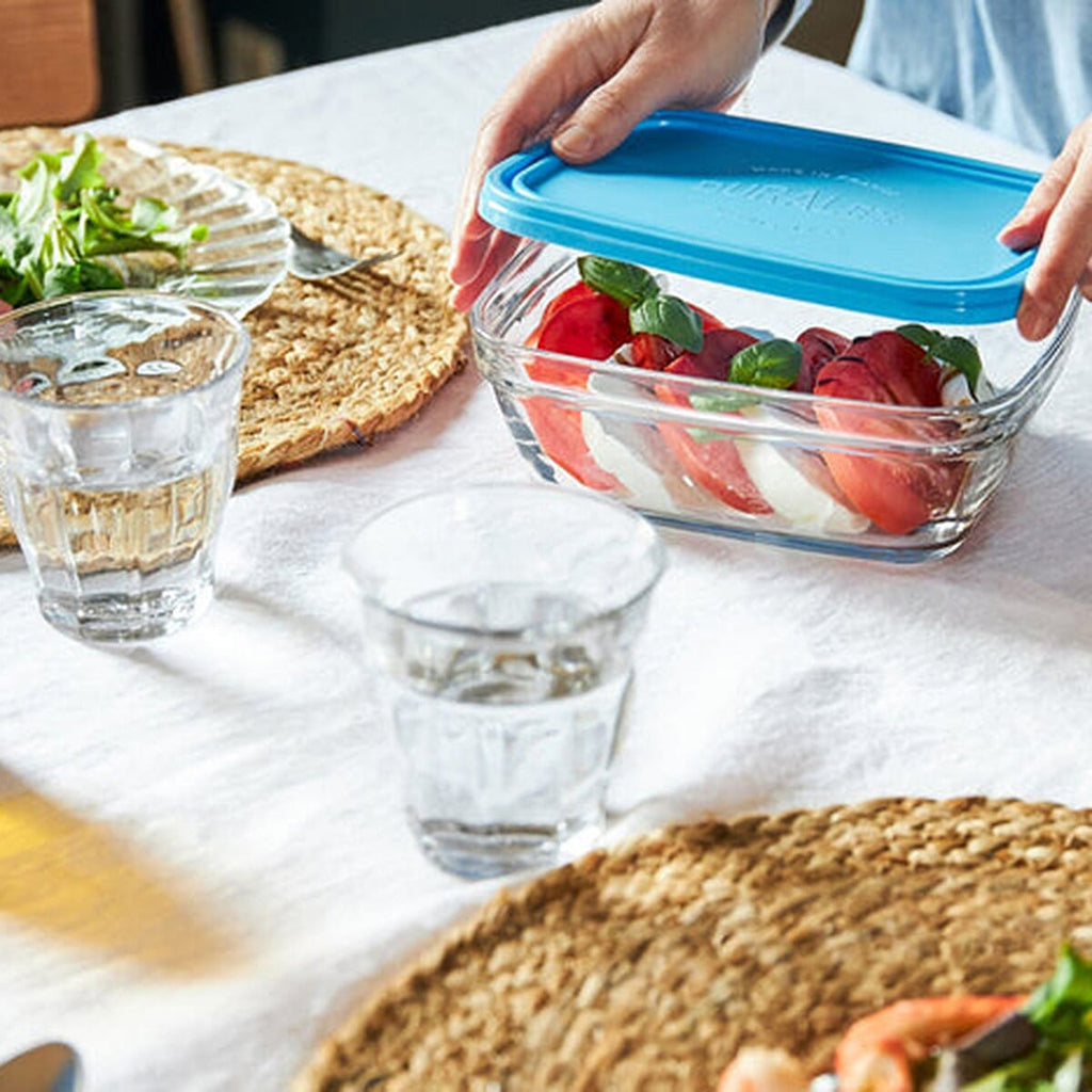 Duralex Freshbox 3 Piece SQUARE Set with Blue Lid - (0.6ltr - 1.1ltr - 2ltr)