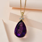 Lusaka Amethyst & Natural Zircon Drop Pendant with Chain (Size 20) in 18K Vermeil Yellow Gold Plated Sterling Silver 100.36 Ct, Silver Wt. 13.04 Gms