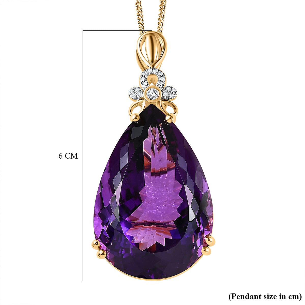 Lusaka Amethyst &amp; Natural Zircon Drop Pendant with Chain (Size 20) in 18K Vermeil Yellow Gold Plated Sterling Silver 100.36 Ct, Silver Wt. 13.04 Gms 4228575 6