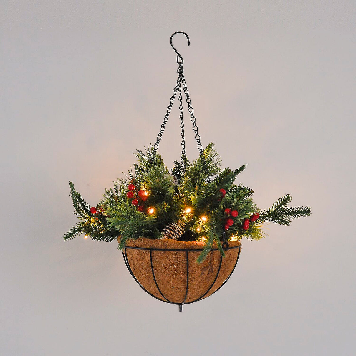 Lush Artificial Christmas Hanging Basket Decoration 93 Tips with Pinecones and Red Berries - 50cm 7718058 5