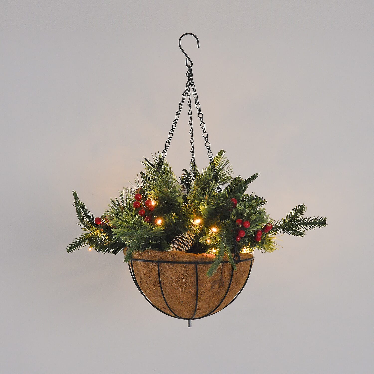 Lush Artificial Christmas Hanging Basket Decoration 93 Tips with Pinecones and Red Berries - 50cm 7718058 5