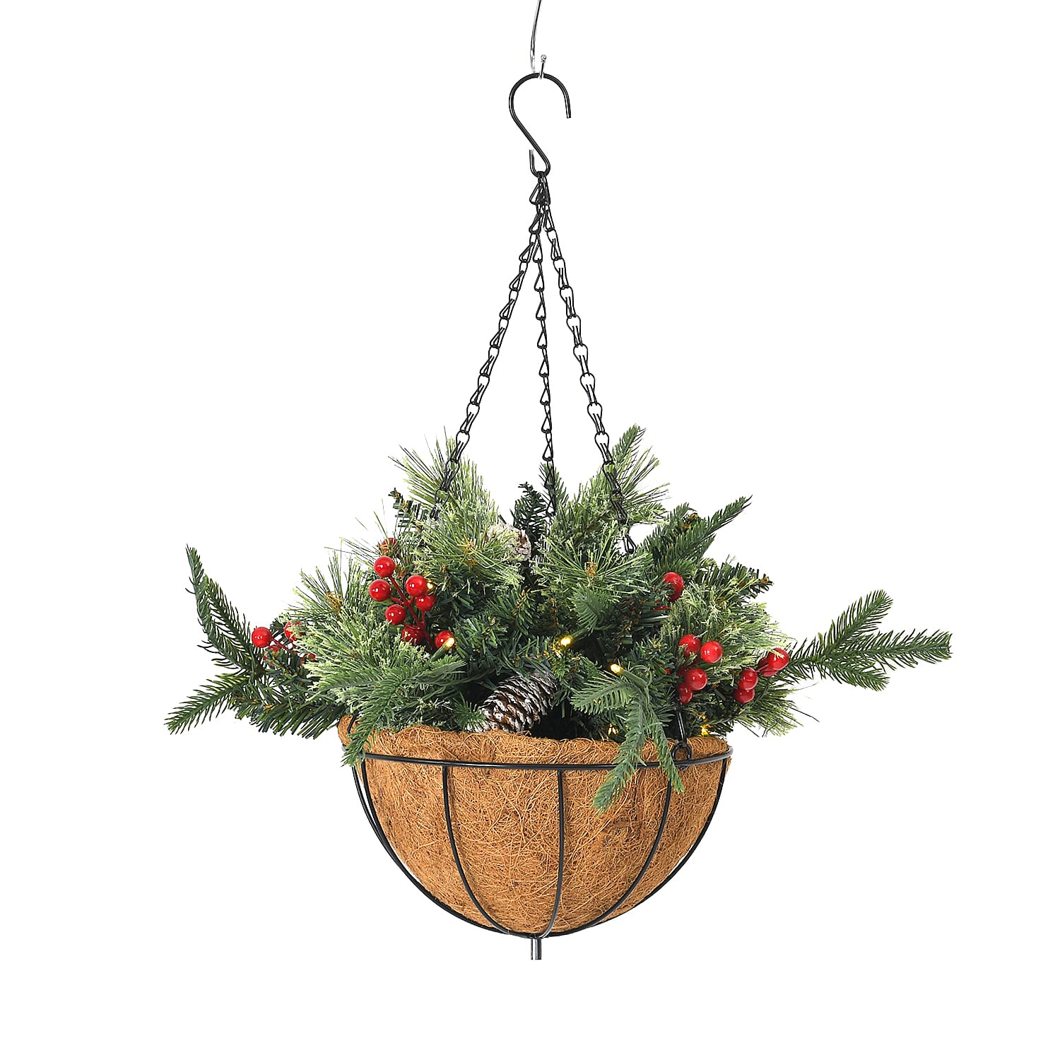 Lush Artificial Christmas Hanging Basket Decoration 93 Tips with Pinecones and Red Berries - 50cm 7718058 6
