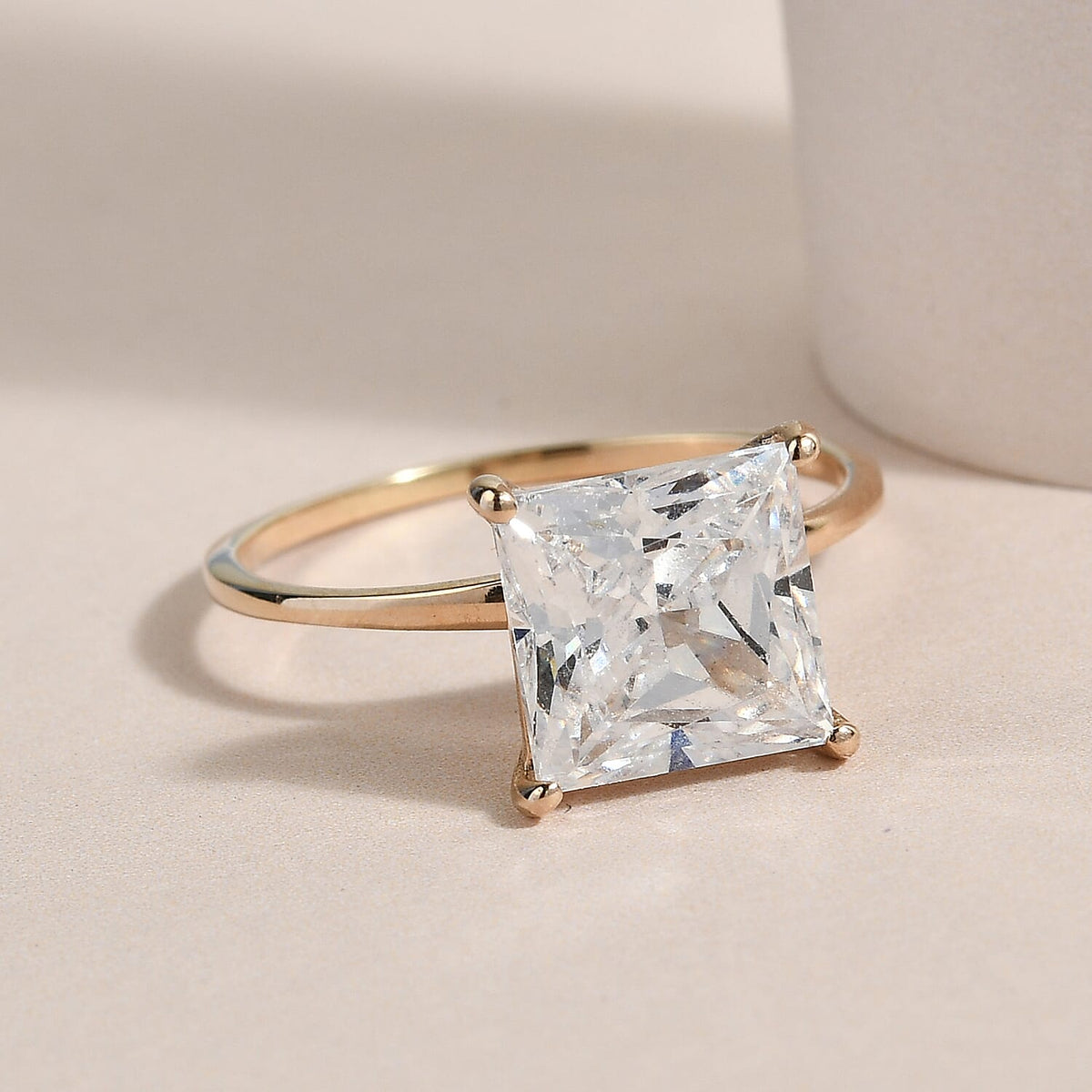 Lustro Stella - 9K Yellow Gold Solitaire Ring Made with Finest CZ 3829903 2
