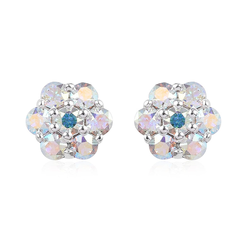 Lustro Stella  AB Crystal Floral Stud Earrings (with Push Back) in Sterling Silver