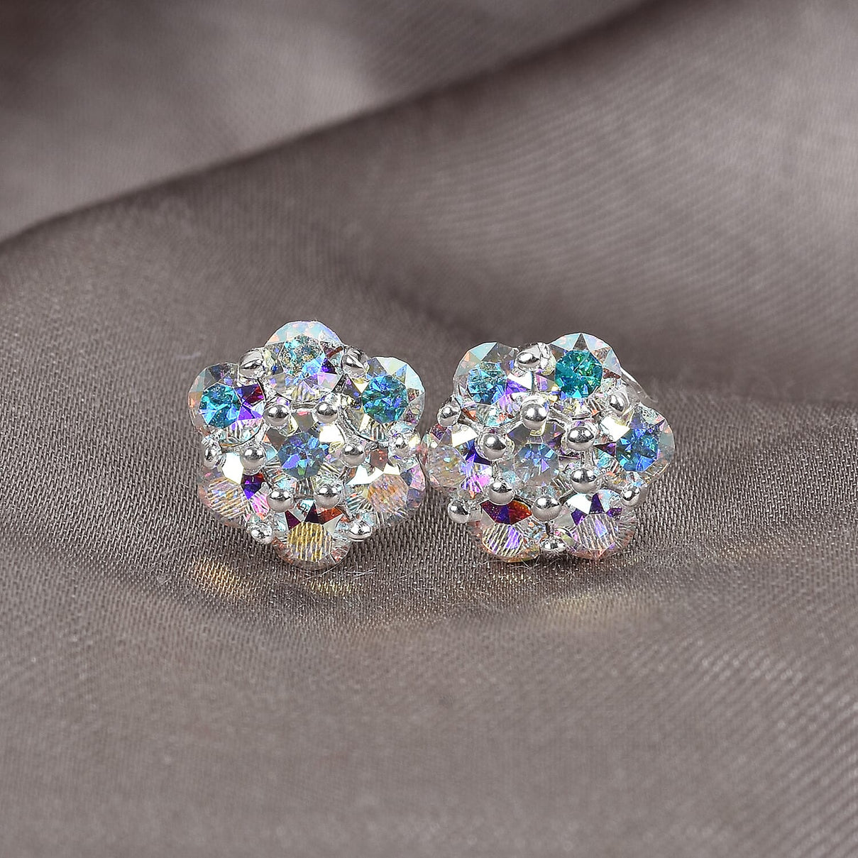 Lustro Stella  AB Crystal Floral Stud Earrings (with Push Back) in Sterling Silver 3687063 2