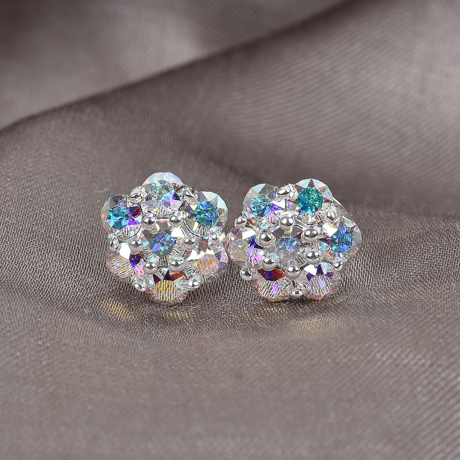 Lustro Stella  AB Crystal Floral Stud Earrings (with Push Back) in Sterling Silver 3687063 2