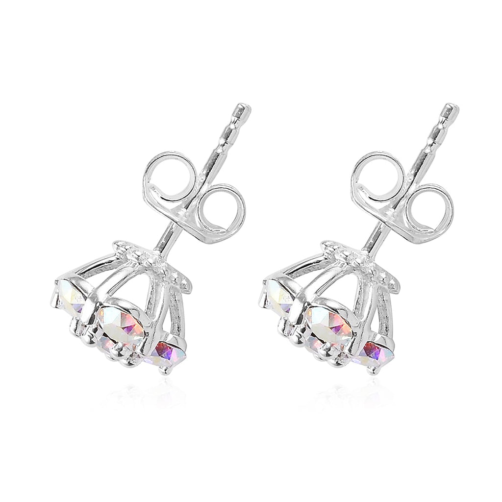 Lustro Stella  AB Crystal Floral Stud Earrings (with Push Back) in Sterling Silver