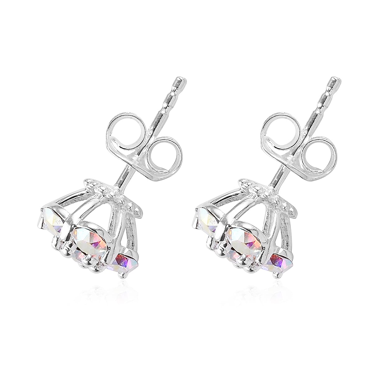 Lustro Stella  AB Crystal Floral Stud Earrings (with Push Back) in Sterling Silver 3687063 4