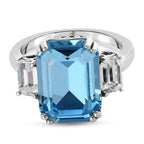 Lustro Stella Aquamarine and White Colour Crystal Ring in Platinum Overlay Sterling Silver