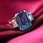 Lustro Stella Aquamarine and White Colour Crystal Ring in Platinum Overlay Sterling Silver