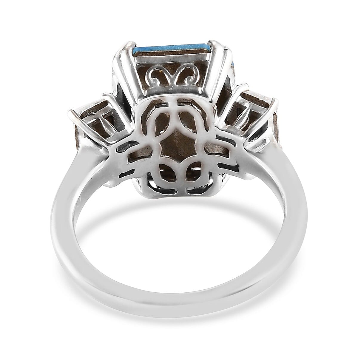 Lustro Stella Aquamarine and White Colour Crystal Ring in Platinum Overlay Sterling Silver 3819086 5