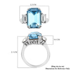 Lustro Stella Aquamarine and White Colour Crystal Ring in Platinum Overlay Sterling Silver