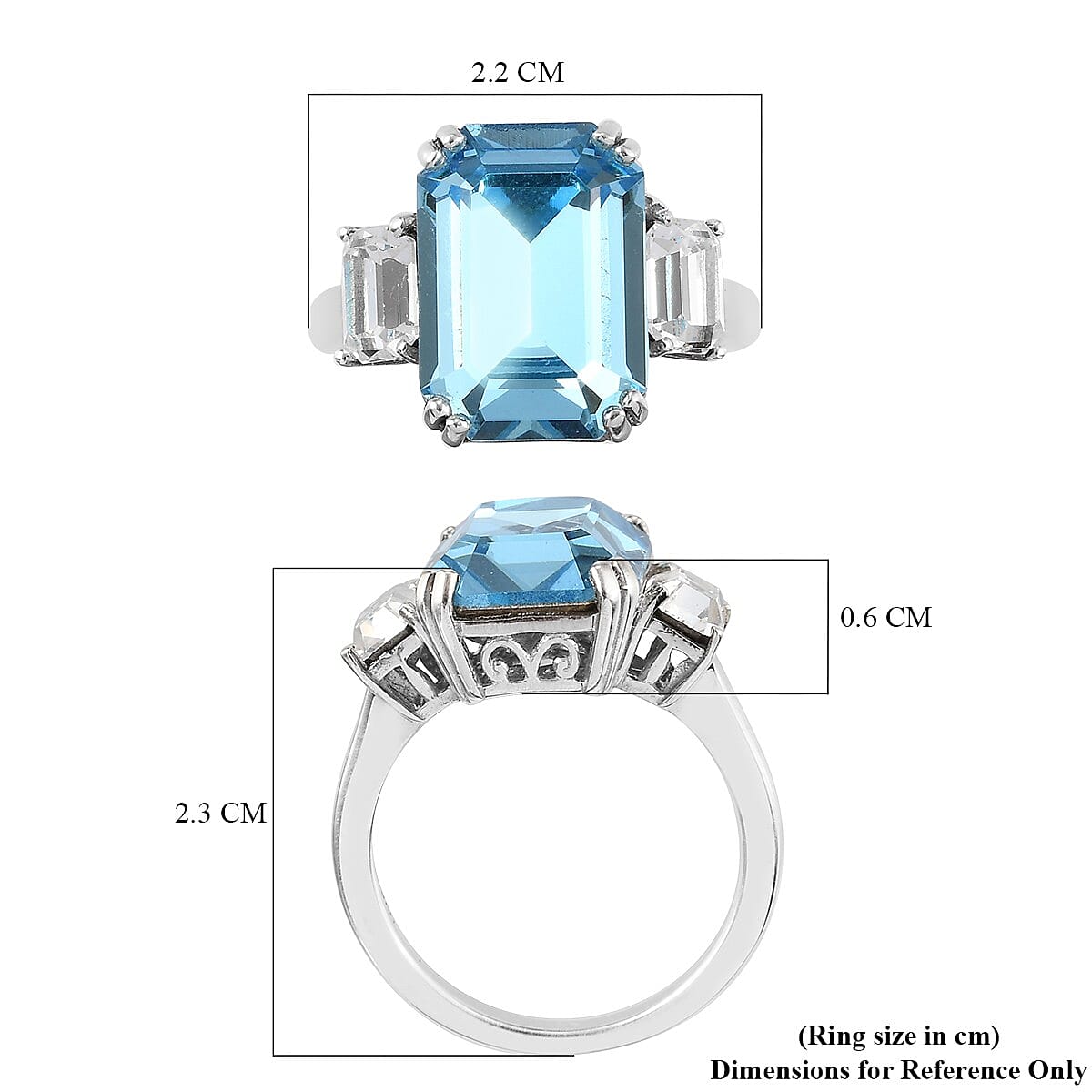 Lustro Stella Aquamarine and White Colour Crystal Ring in Platinum Overlay Sterling Silver 3819086 6