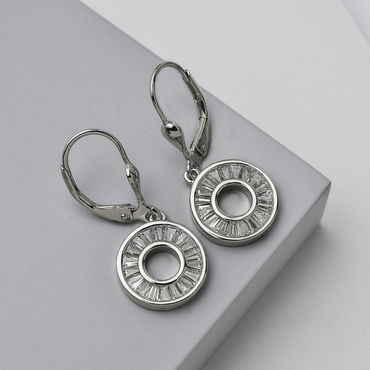 Lustro Stella - Cubic Zirconia Circle Earrings in Rhodium Overlay Sterling Silver 7813754 1