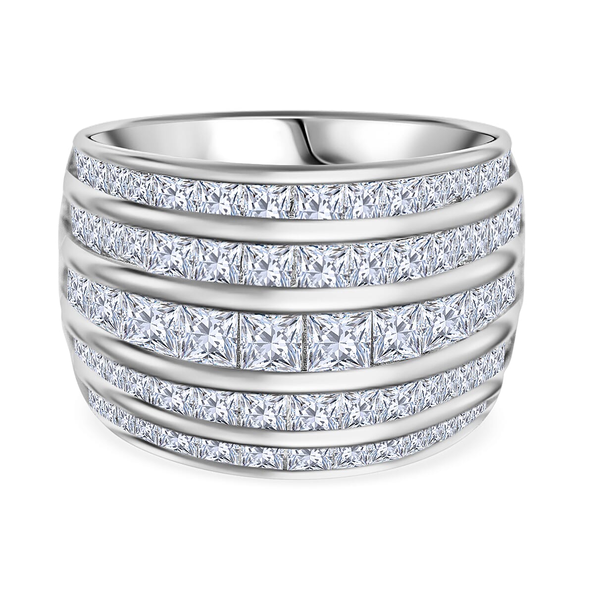 Lustro Stella -  Cubic Zirconia Multi Row Band Ring in Rhodium Overlay Sterling Silver 8.74 Gms 7814813 0