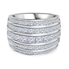 Lustro Stella -  Cubic Zirconia Multi Row Band Ring in Rhodium Overlay Sterling Silver 8.74 Gms