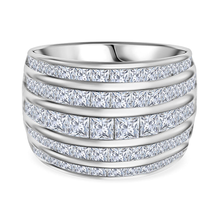 Lustro Stella -  Cubic Zirconia Multi Row Band Ring in Rhodium Overlay Sterling Silver 8.74 Gms 7814818 1