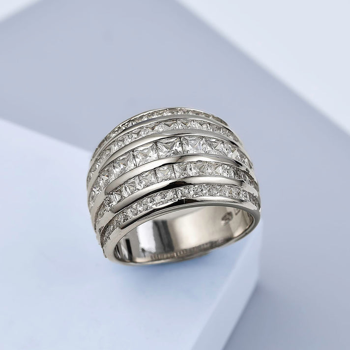 Lustro Stella -  Cubic Zirconia Multi Row Band Ring in Rhodium Overlay Sterling Silver 8.74 Gms 7814818 2
