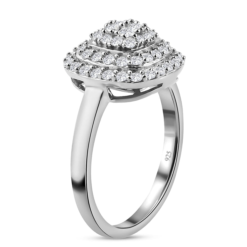 Lustro Stella - Platinum Overlay Sterling Silver Cluster Ring Made with Finest CZ 1.30 Ct