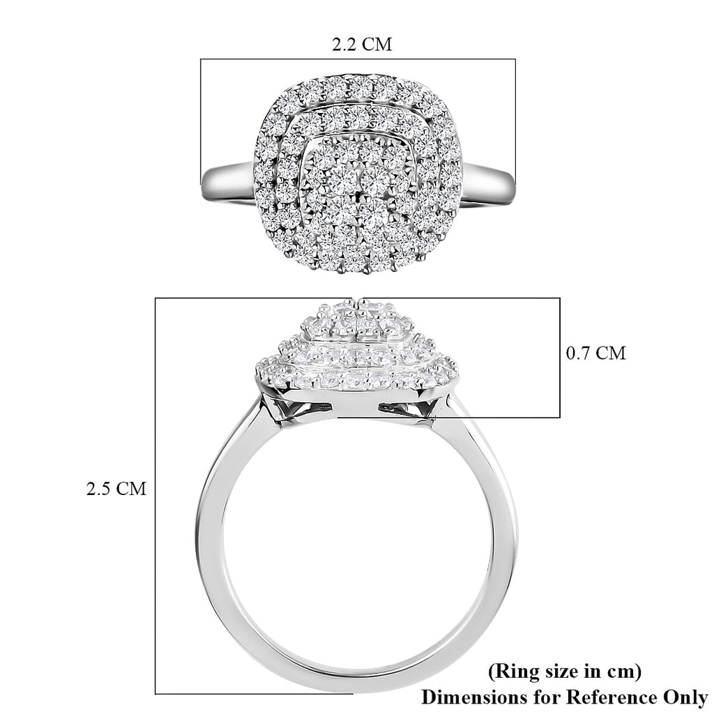 Lustro Stella - Platinum Overlay Sterling Silver Cluster Ring Made with Finest CZ 1.30 Ct