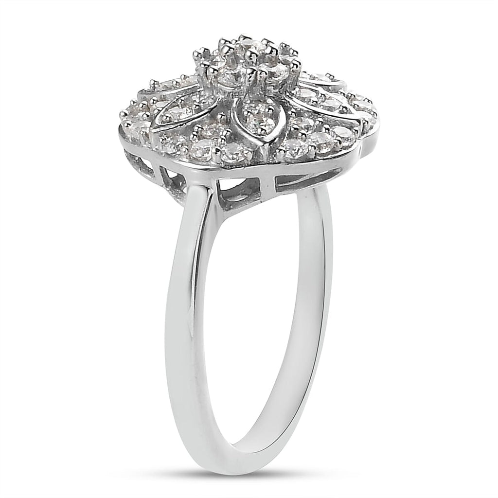 Lustro Stella Platinum Overlay Sterling Silver Floral Ring Made with Finest CZ 1.38 Ct.