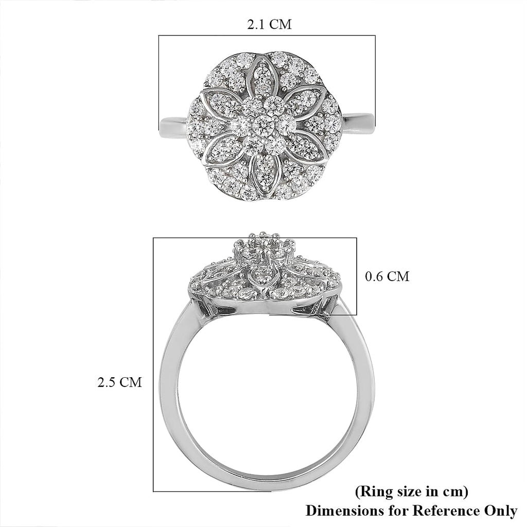 Lustro Stella Platinum Overlay Sterling Silver Floral Ring Made with Finest CZ 1.38 Ct.