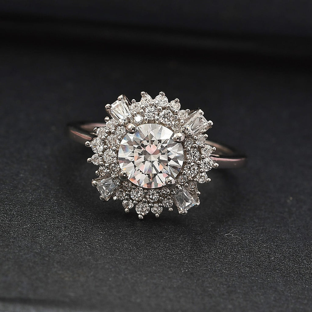 Lustro Stella Platinum Overlay Sterling Silver Ring Made with Finest CZ 2.93 Ct.