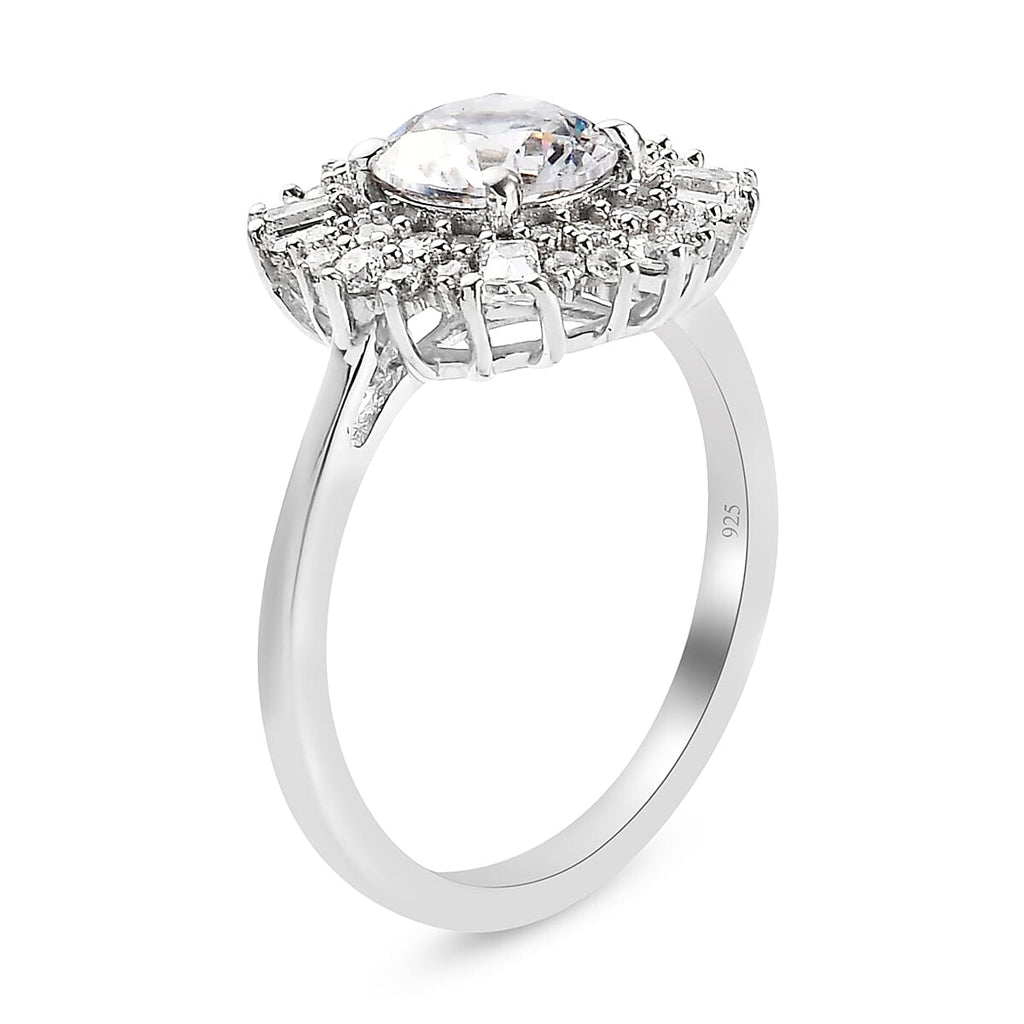 Lustro Stella Platinum Overlay Sterling Silver Ring Made with Finest CZ 2.93 Ct.
