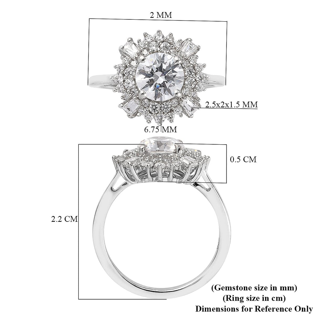 Lustro Stella Platinum Overlay Sterling Silver Ring Made with Finest CZ 2.93 Ct.