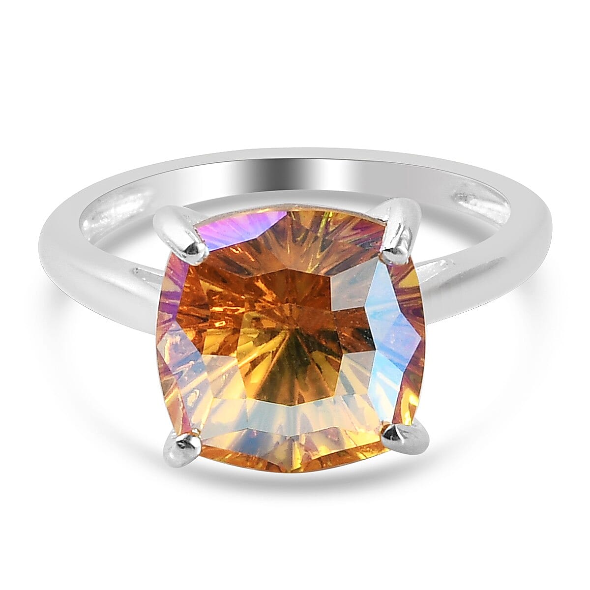 Lustro Stella Finest CZ 4.140 Ct. Light Topaz Shimmer Crystal Solitaire Ring in Platinum Plated Sterling Silver 3849072 0