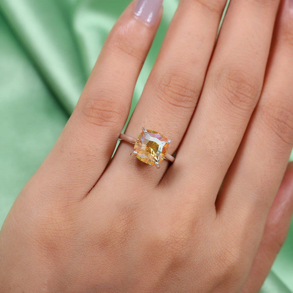 Lustro Stella Finest CZ 4.140 Ct. Light Topaz Shimmer Crystal Solitaire Ring in Platinum Plated Sterling Silver 3849072 3