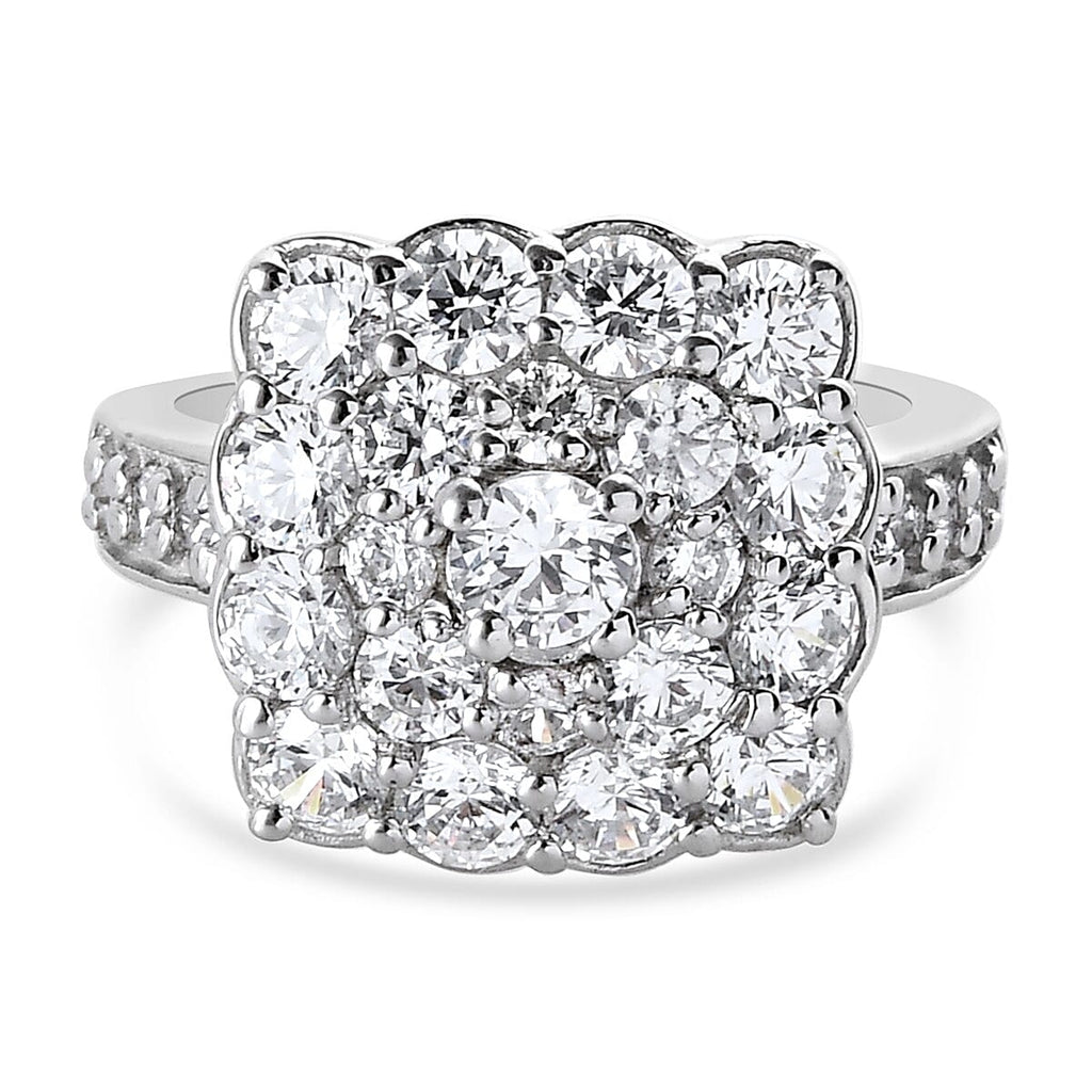 Lustro Stella Platinum Overlay Sterling Silver Cluster Ring Made with Finest CZ 4.82 Ct.