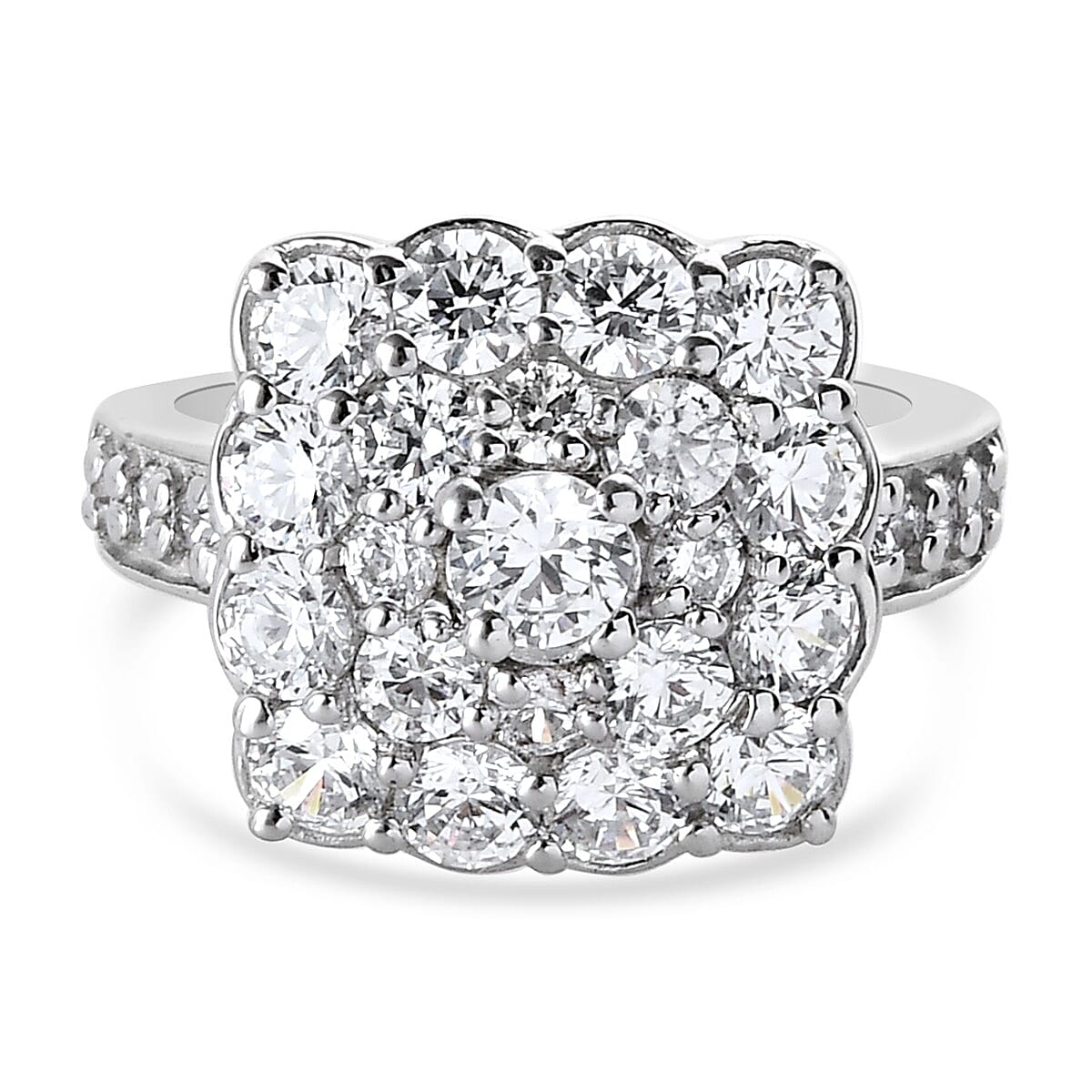 Lustro Stella Finest CZ 4.82 Ct. Cluster Ring in Platinum Plated Sterling Silver 3800306 0