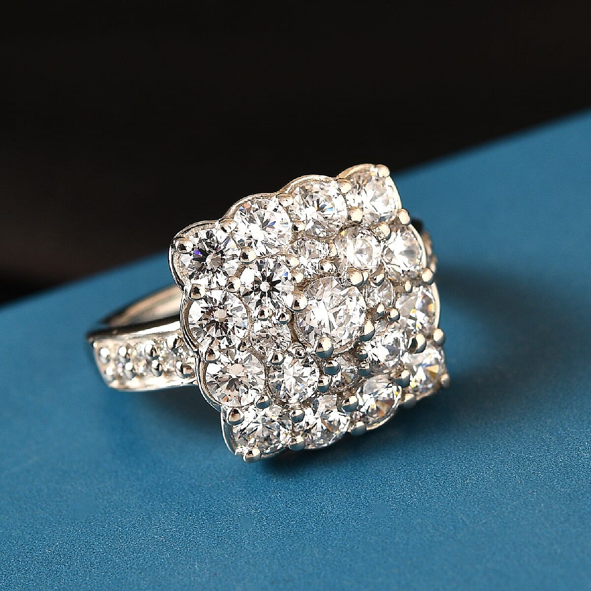 Lustro Stella Finest CZ 4.82 Ct. Cluster Ring in Platinum Plated Sterling Silver 3800306 2