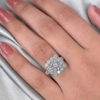 Lustro Stella Platinum Overlay Sterling Silver Cluster Ring Made with Finest CZ 4.82 Ct.