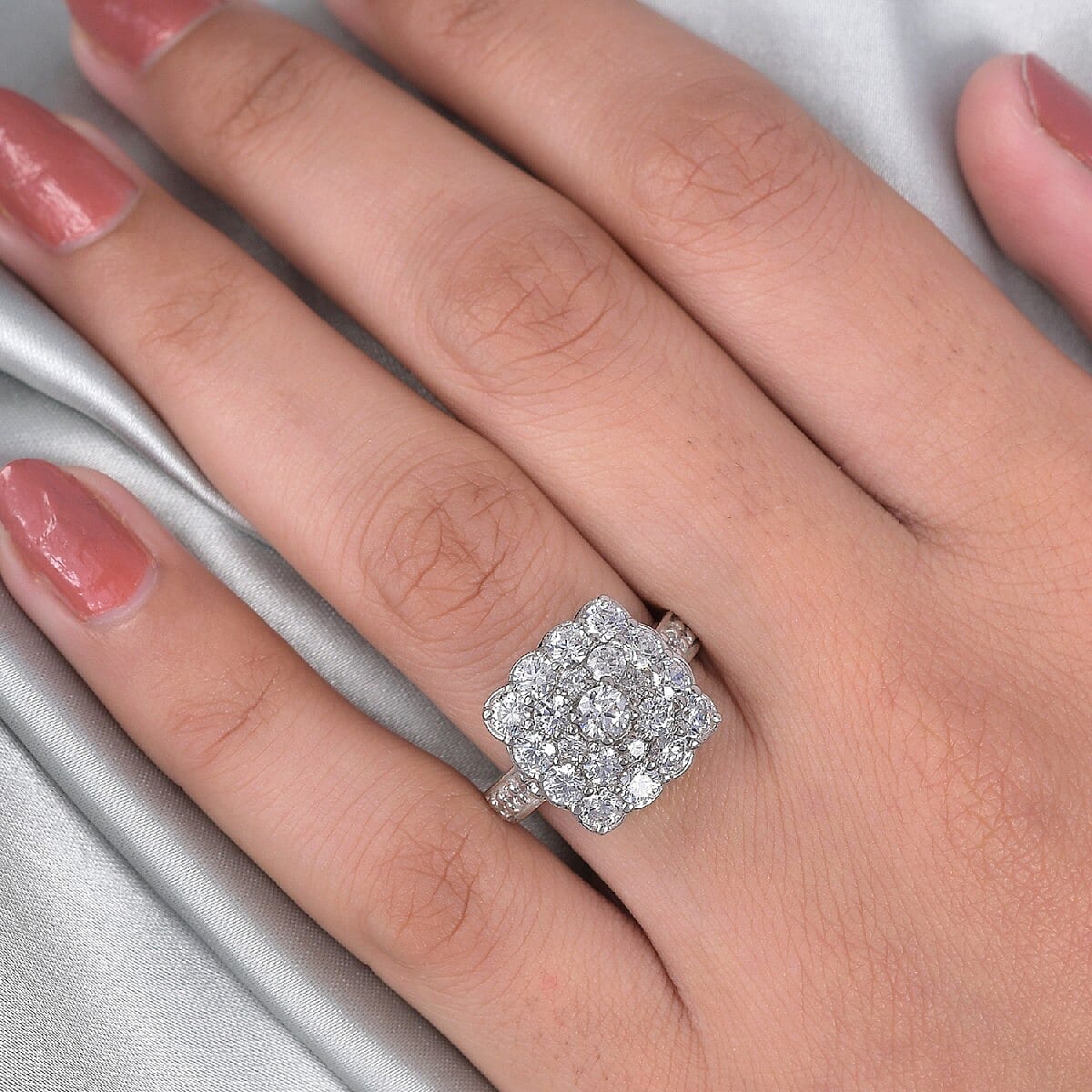 Lustro Stella Finest CZ 4.82 Ct. Cluster Ring in Platinum Plated Sterling Silver 3800306 3