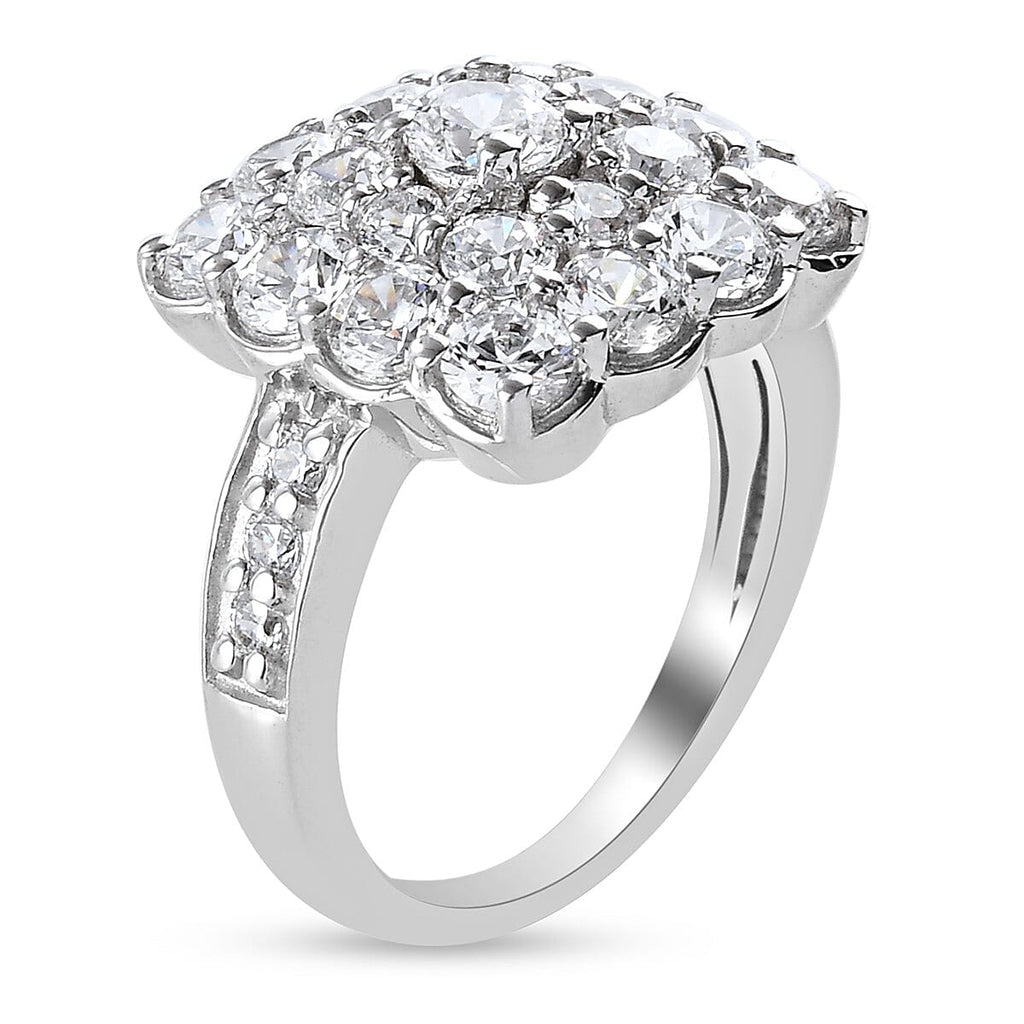 Lustro Stella Platinum Overlay Sterling Silver Cluster Ring Made with Finest CZ 4.82 Ct.