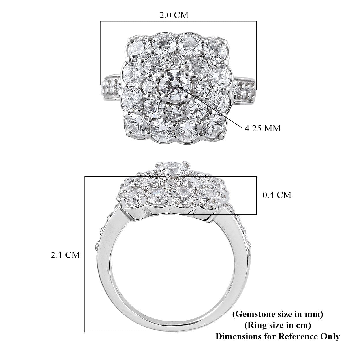 Lustro Stella Finest CZ 4.82 Ct. Cluster Ring in Platinum Plated Sterling Silver 3800306 6