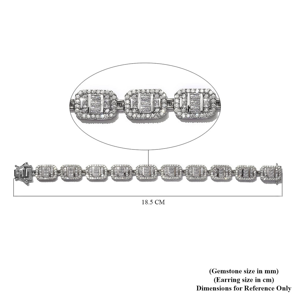 Lustro Stella Platinum Overlay Sterling Silver Bracelet (Size 7) Made with Finest CZ 15.37 Ct, Silver Wt 21.76 Gms