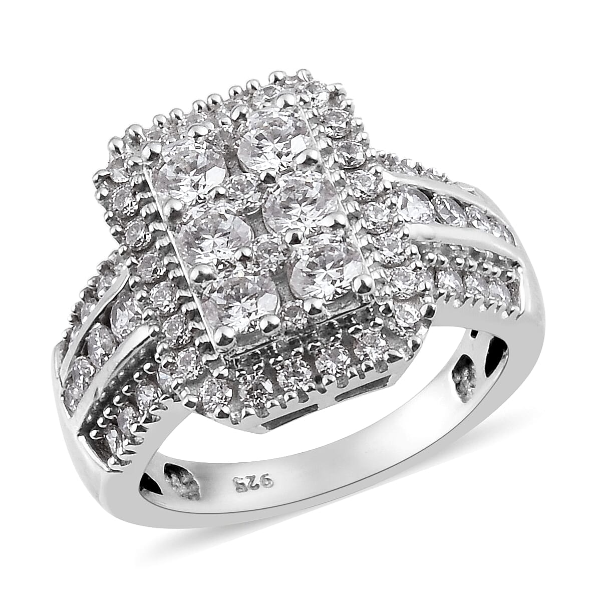 Lustro Stella Finest CZ Cluster Ring in Platinum Plated Sterling Silver 3833442 0