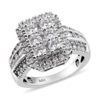 Lustro Stella Platinum Overlay Sterling Silver Cluster Ring Made with Finest CZ 3.41 Ct, Silver Wt. 5.92 Gms