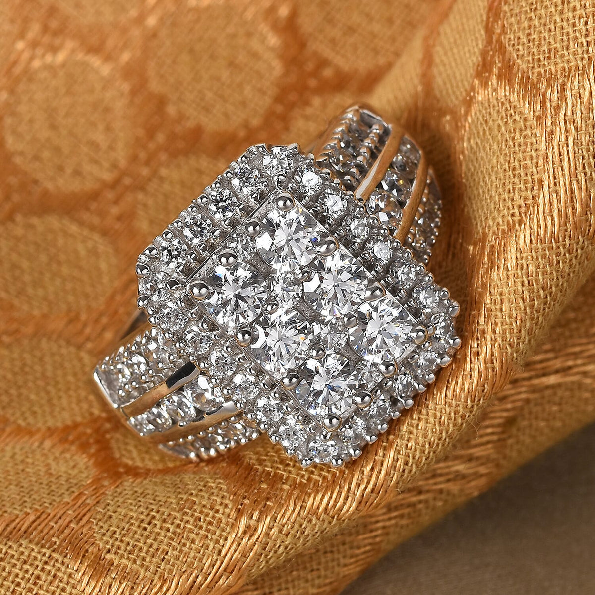 Lustro Stella Finest CZ Cluster Ring in Platinum Plated Sterling Silver 3833442 2