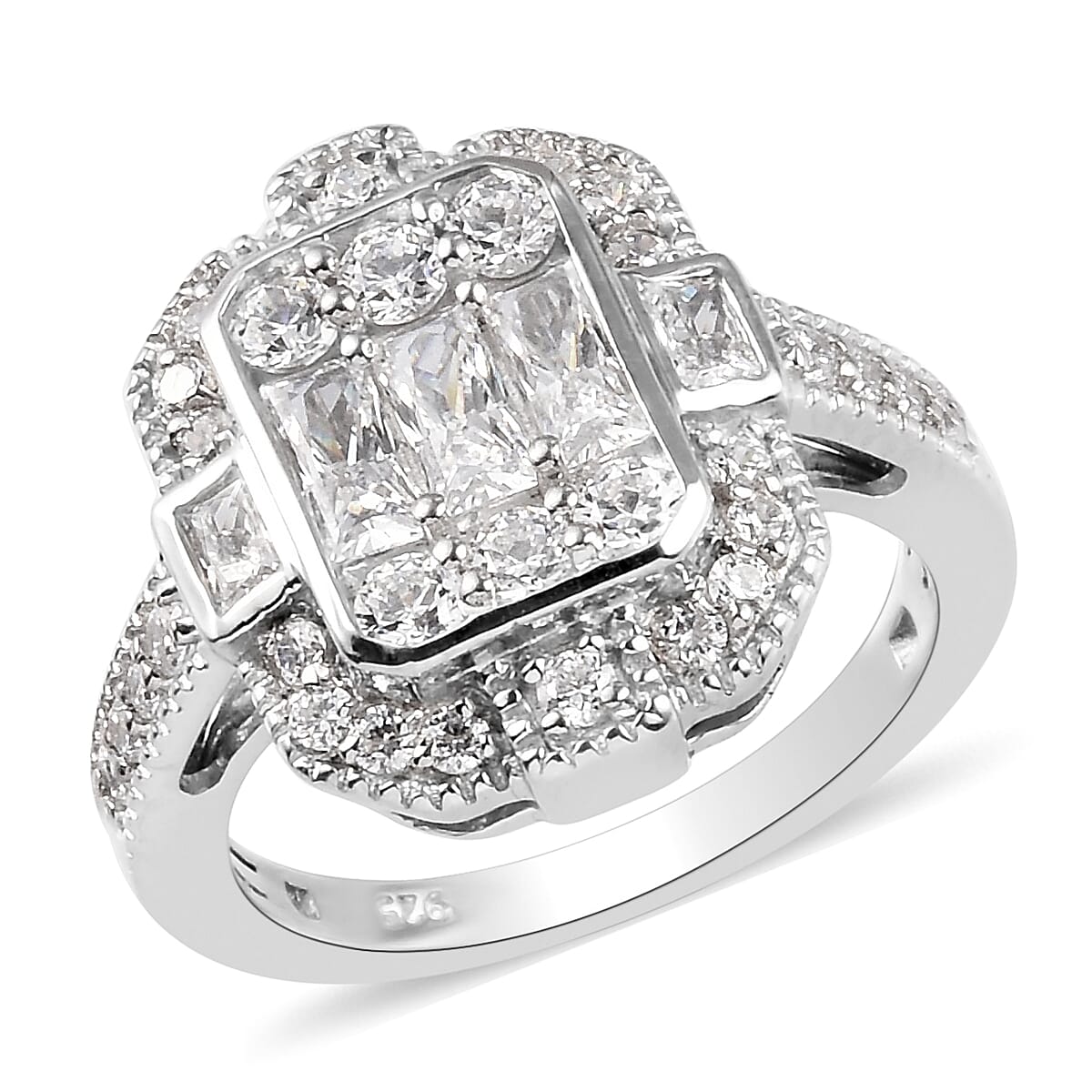 Lustro Stella Finest CZ Cluster Ring in Platinum Plated Sterling Silver 3655632 0