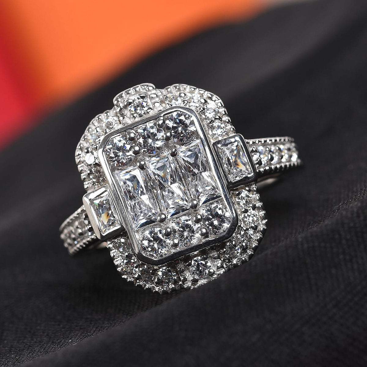 Lustro Stella Finest CZ Cluster Ring in Platinum Plated Sterling Silver 3655632 2