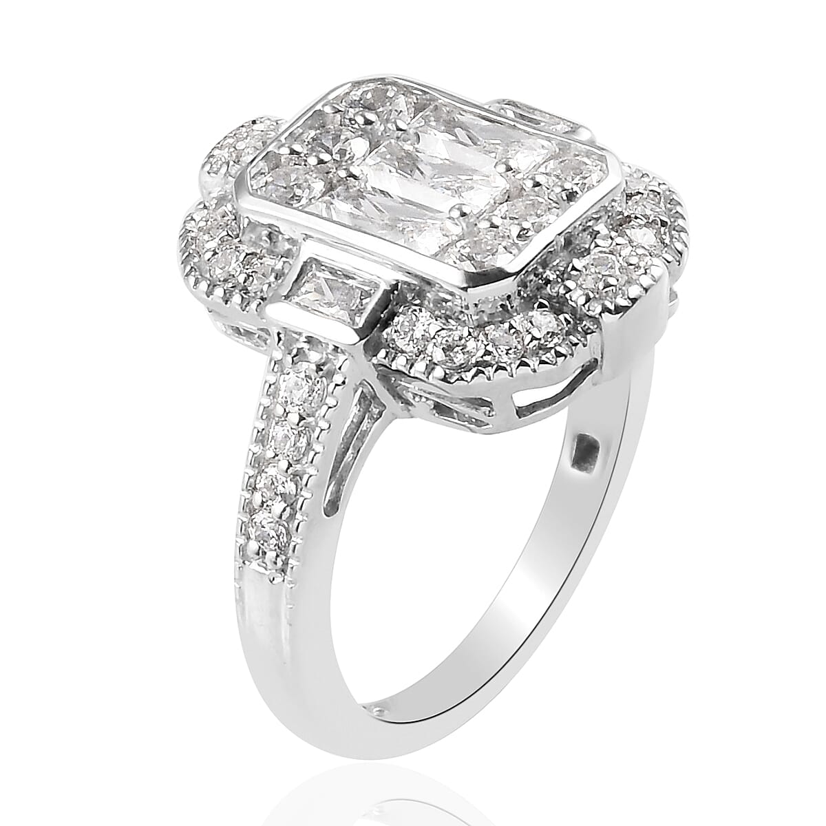 Lustro Stella Finest CZ Cluster Ring in Platinum Plated Sterling Silver 3655632 4